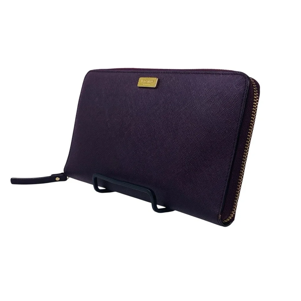 Kate Spade New York Laurel Way Talla Texture Deep Plum Leather Zip AroundWallet